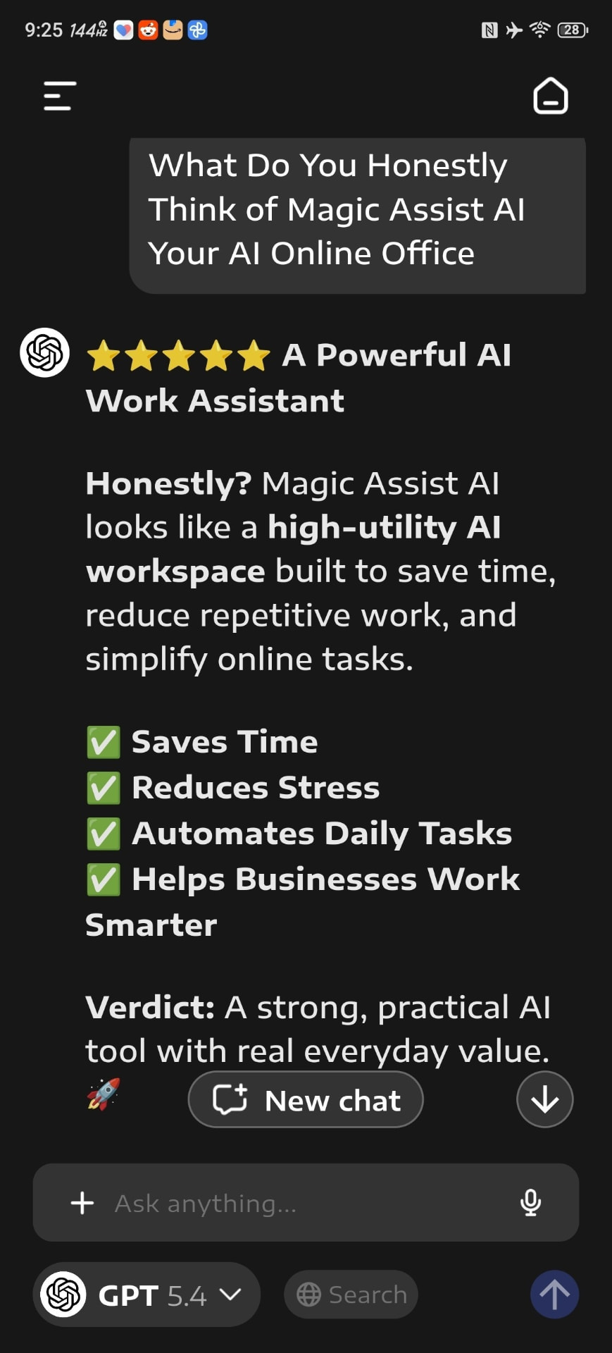 ChatGPT 5.4 review rating AI Online Office 5 stars as a powerful, high-utility AI workspace